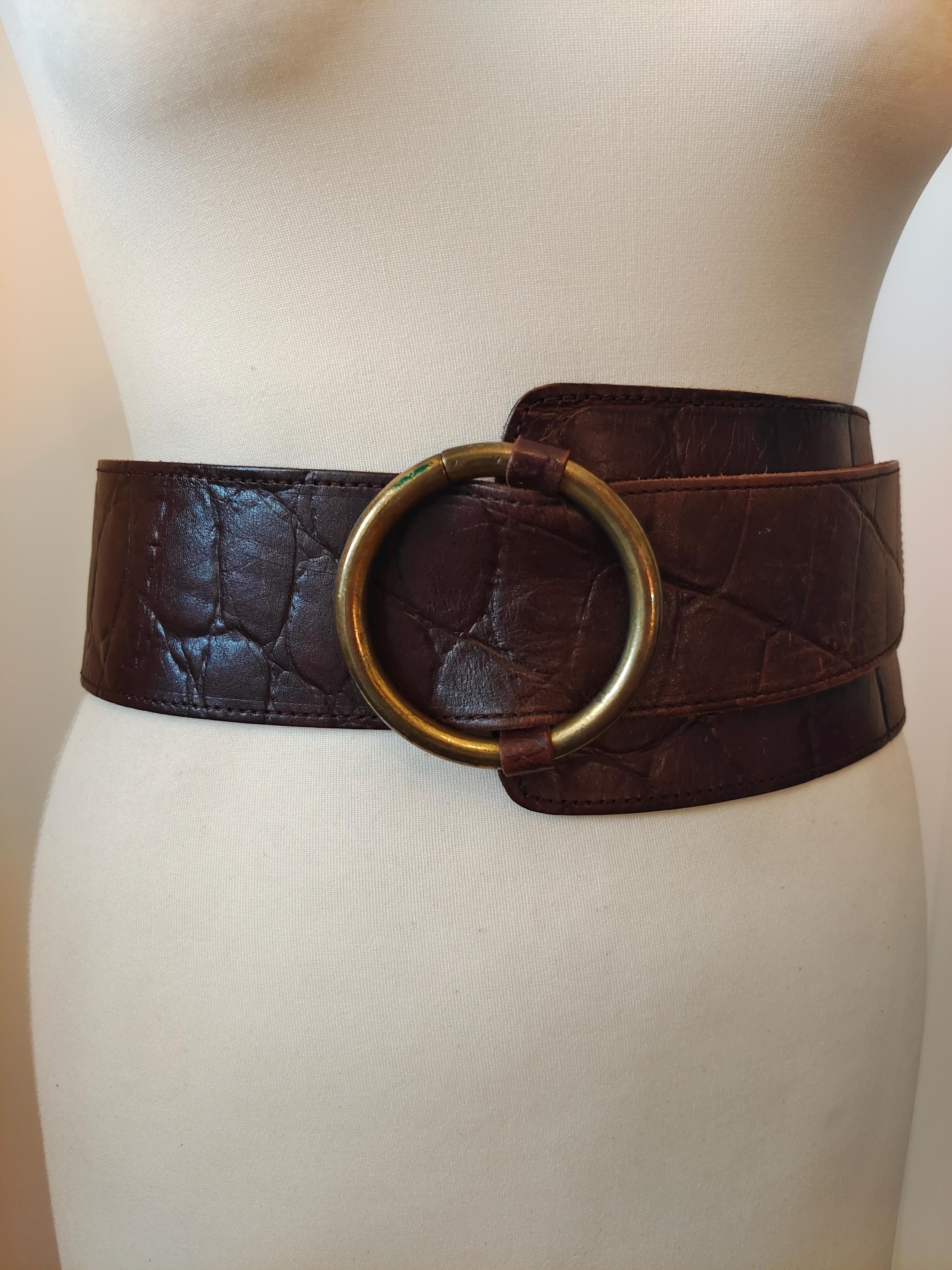 Wide Brown Embossed Real Leather Belt by Tuareg for Benetton 