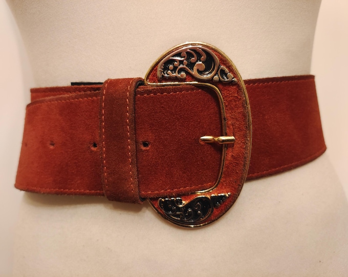 80's Vintage Wide Brown Real Suede Belt