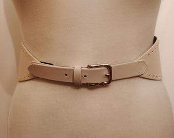 Wide Cream Real Leather Belt by SEZANE Made in Portugal - Etsy display picture 2