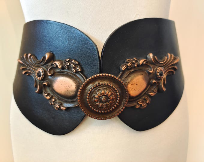 Very Heavy Black Thick Extra Wide Leather Belt With Metal Elements by Monnari