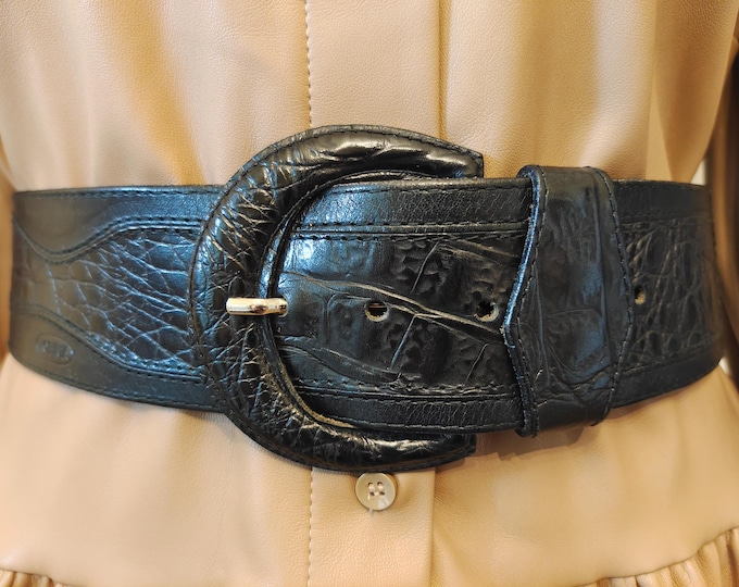 Wide Black Real Leather Belt by Robinia Made in Italy