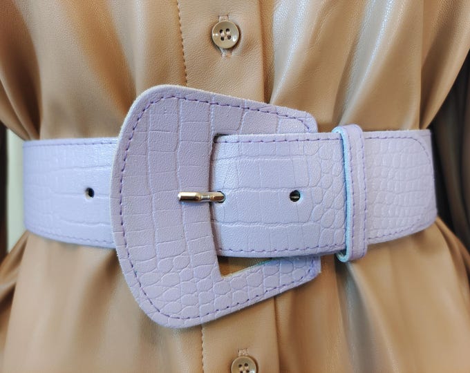 80's Vintage Lila Color Faux Leather Belt