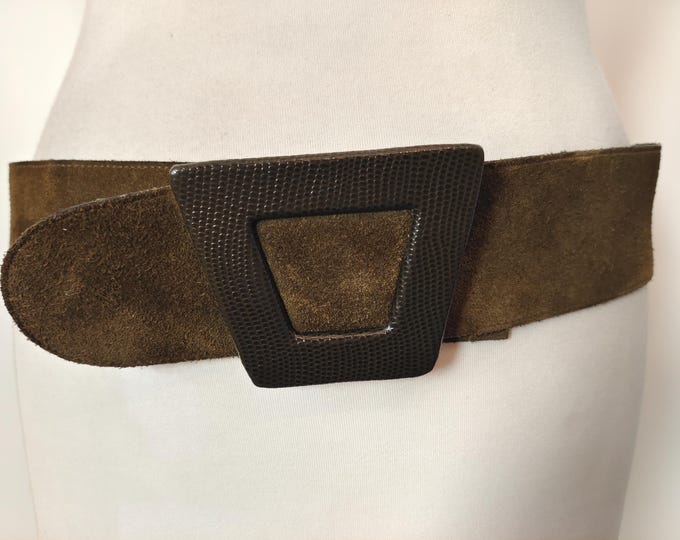 80's Vintage Wide Olive Green Suede Belt by Traibecca by Jakoby