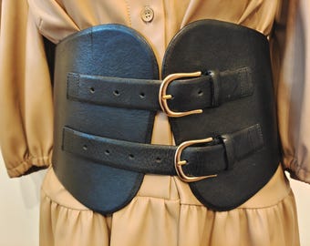 Extra Wide Black Real Leather Corset Belt by Zara Made in Spain