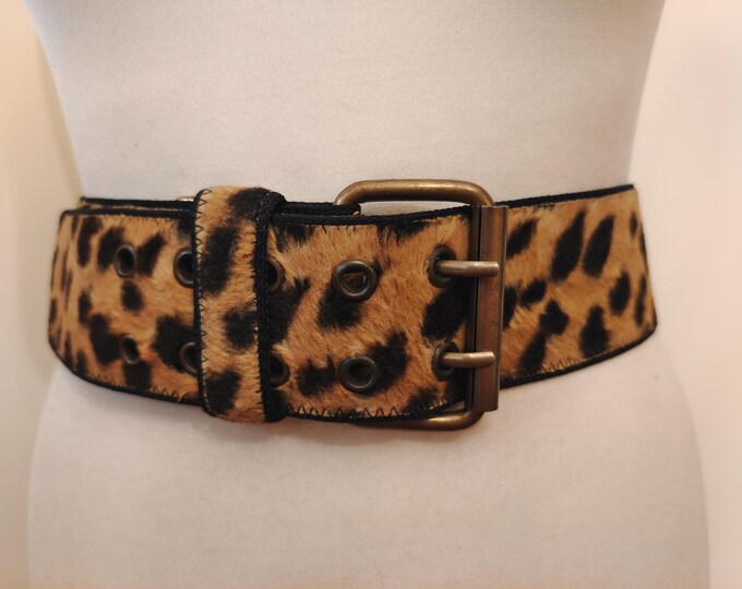 Wide Brown & Black Animal Print Faux Leather 80's Vintage Belt