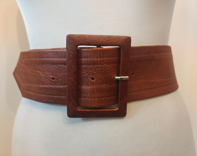 Wide Brown Real Leather Belt by Saddler