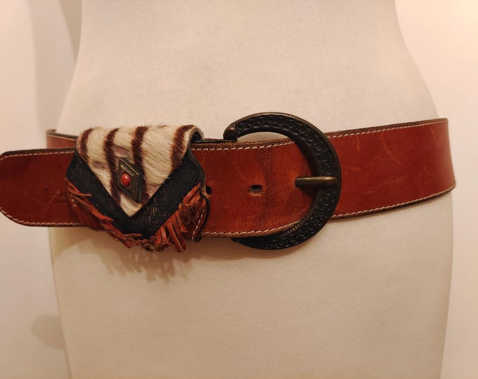 Wide Real Vintage 80's Brown Leather Belt by Happy Lines