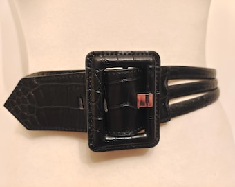 Black Faux Leather Belt by Mango