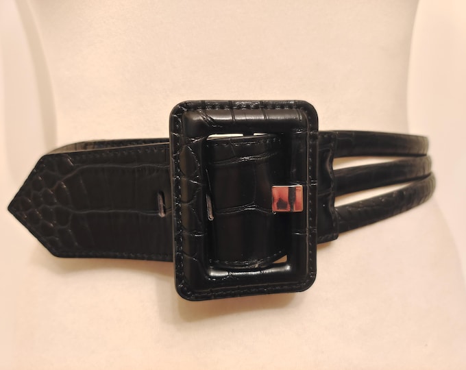 Black Faux Leather Belt by Mango