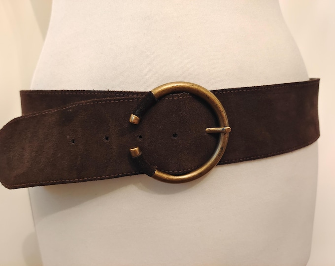 80's Vintage Wide Brown Real Leather Belt by Robako Ceintures