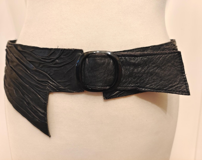 80's Vintage Black Real Leather Belt