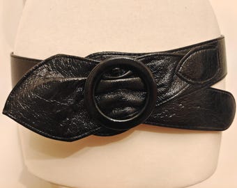 Wide Black Faux Leather Patent Belt
