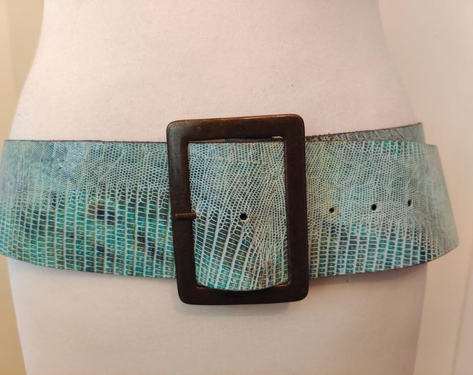 Wide Mint Color Real Leather Belt by Redgreen Made in Portugal