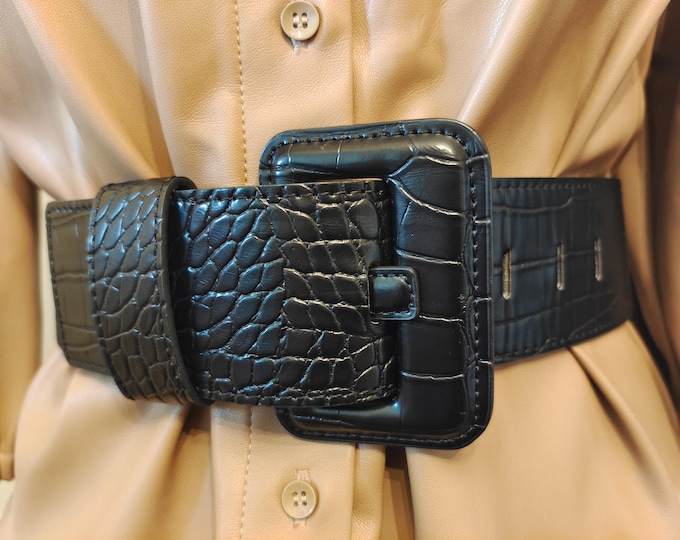 Wide Black Faux Leather Belt by Mango