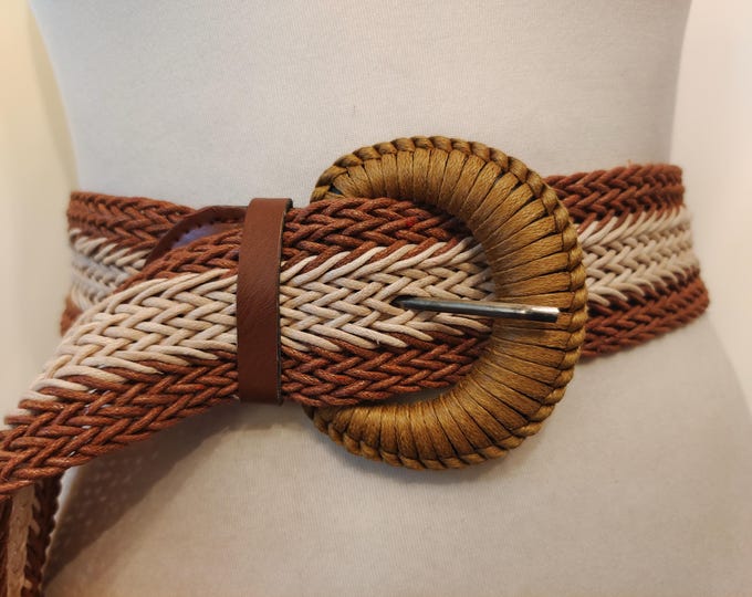 Wide Brown Fabric Woven Adjustable Belt