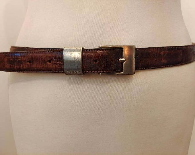 Brown Real Leather Embossed Belt by Sand