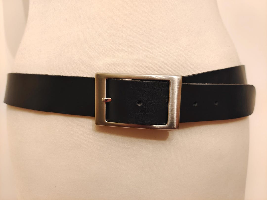Black Real Leather Belt With Silver Metal Buckle by Bernd Gotz