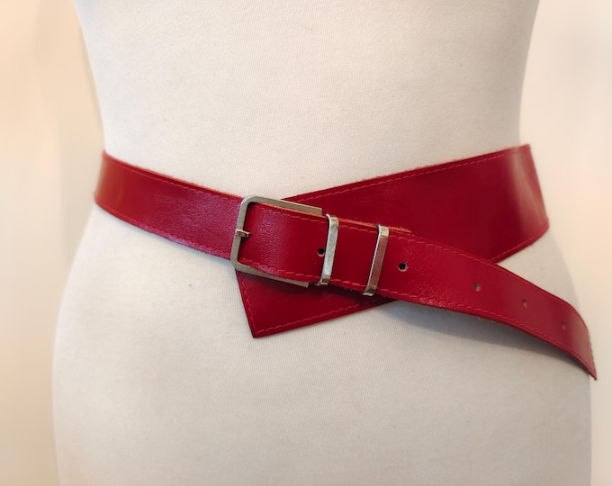 80's Vintage Red Real Leather Belt