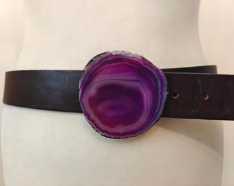 Ted Baker Leather Belt: Agate Stone Buckle, Made in England