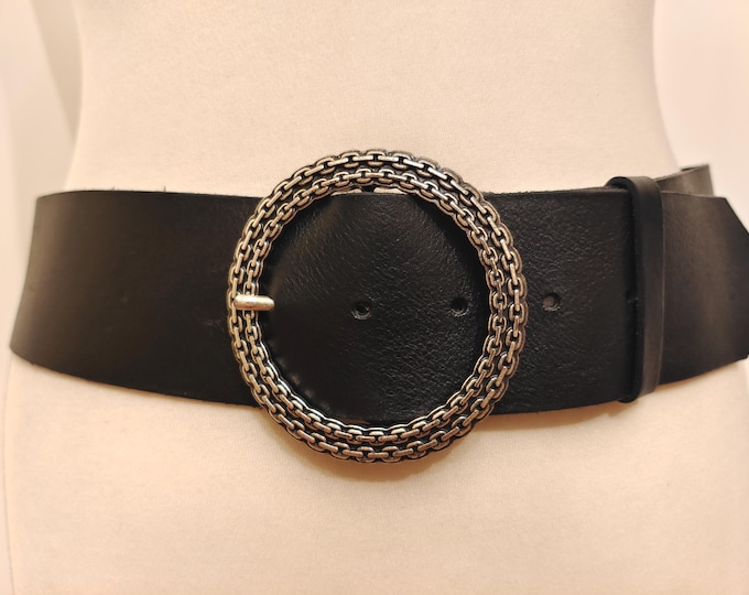 Wide Black Real Leather Belt by Valentina Made in Italy