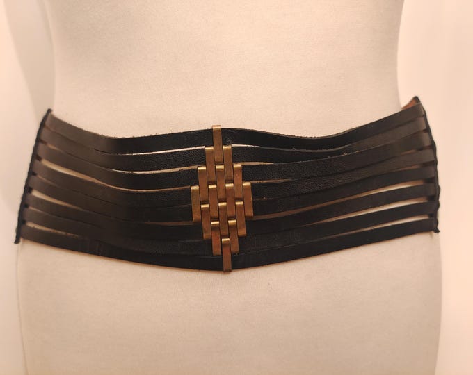 Wide Black Real Leather Vintage 80's Belt