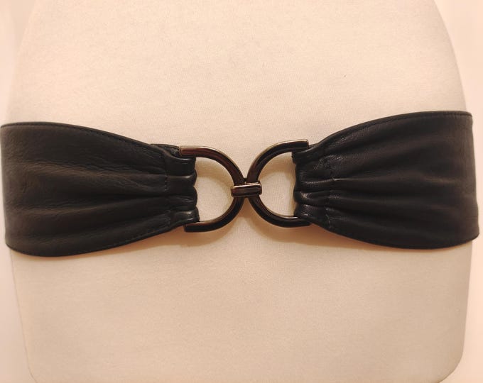 Wide Black Real Leather & Elastic Belt by Bagatt