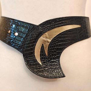 80er Jahre Vintage Schwarzer Kunstleder Gürtel