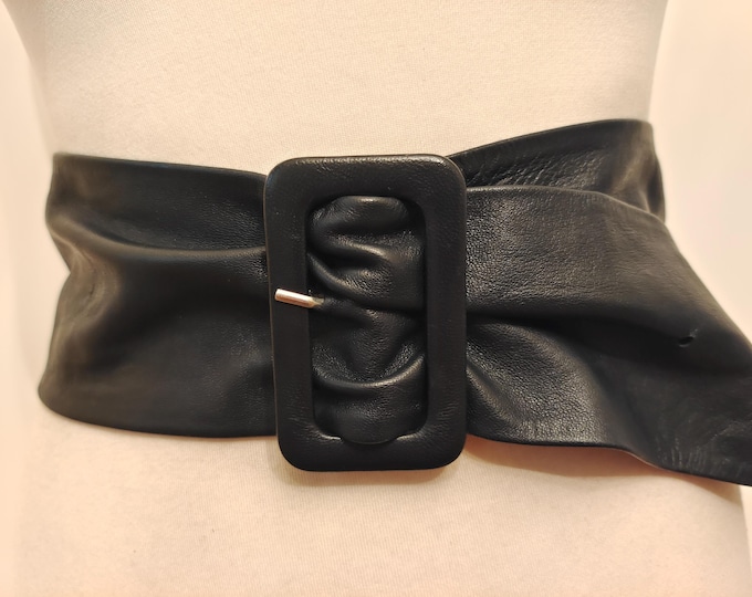 80's Vintage Extra Wide Black Real Leather Belt by Adolf