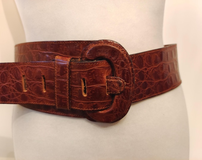 90's Vintage Wide Brown Real Leather Belt