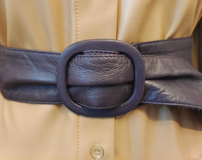 Wide Violet Real Leather Adjustable Belt by Jackpot