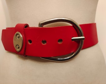 90's Vintage Red Real Leather Belt by St. Michael Made in England