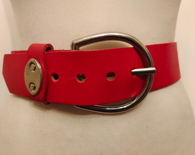 90's Vintage Red Real Leather Belt by St. Michael Made in England