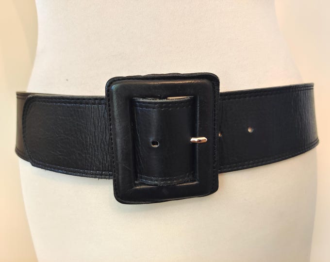 Wide Black Real Leather 90's Vintage Belt by Baelte Kompagniet