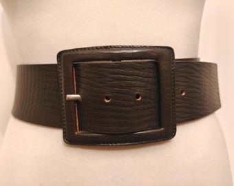 Wide Real Leather Old Green Belt by Hexeline