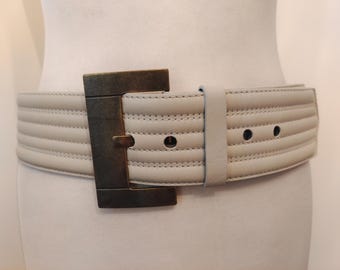 Wide Beige Real Leather Belt by ZARA Made in Spain