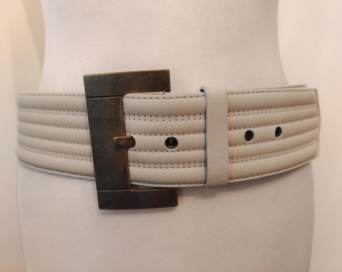 Wide Beige Real Leather Belt by ZARA Made in Spain