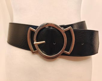 Vintage Wide Black Leather Belt - Calderon Size 26 - Etsy Canada display picture 2
