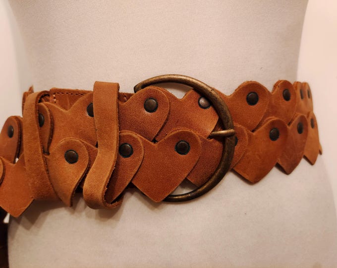 Wide Brown Real Leather Hearts Adjustable Belt by Per Una