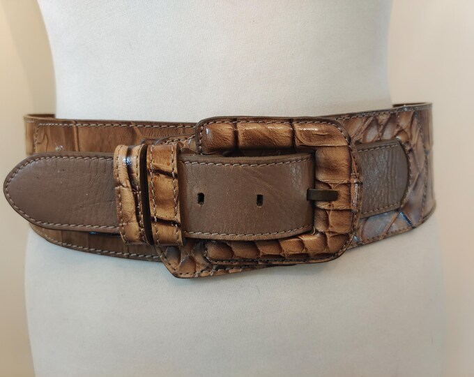 Wide Brown Embossed Real Leather Belt by NEXT Made in India