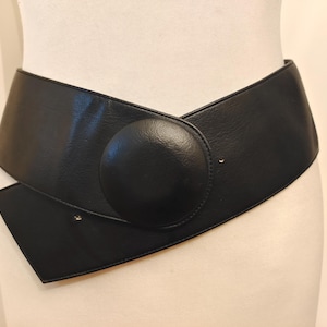 80&#39;s Vintage Wide Black Faux Leather Belt