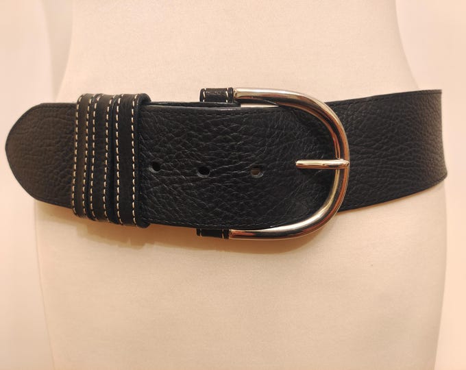 Wide Dark Navy Blue Thick Real Leather Belt by Molton