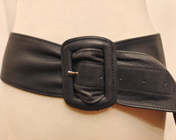 90's Vintage Dark Grey Real Leather Belt