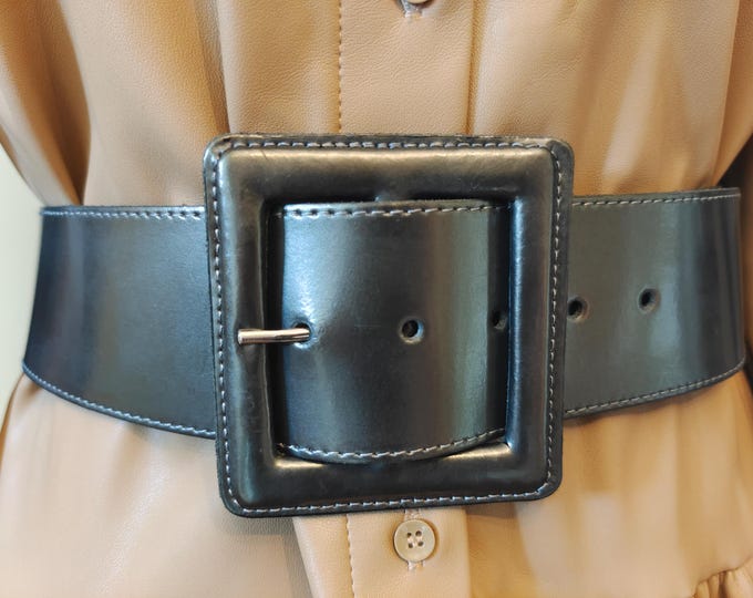 90's Vintage Wide Grey Faux Leather Belt by 1906 Blue Star