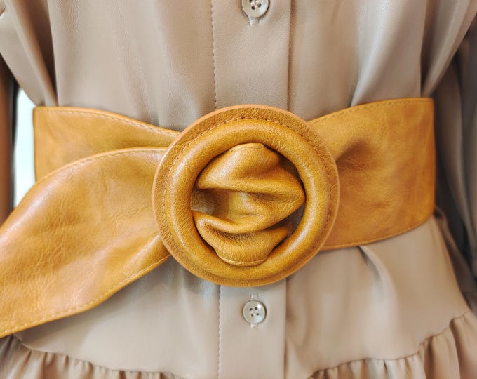 Wide Brown Faux Leather Adjustable Belt