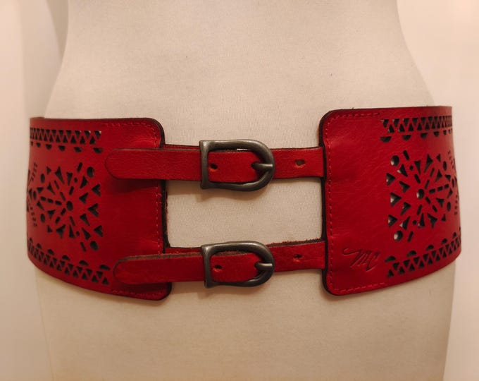 Extra Wide Dark Red Real Leather Belt by Marlboro Classic Made in Italy