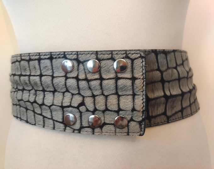 Wide Grey Real Leather Belt by Kazar