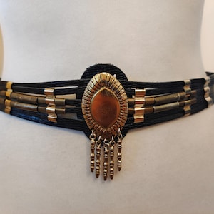 Vintage Black Real Leather Belt With Golden Metal Buckle