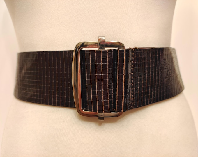 Wide Brown Real Leather Adjustable Belt With Silver Buckle by Stefanel Made in Italy