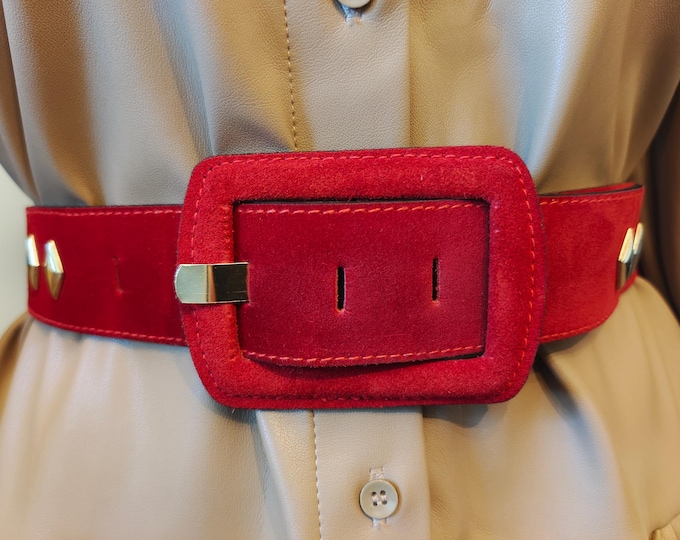90's Vintage Red Real Leather Belt by Country Casuals Made in Italy