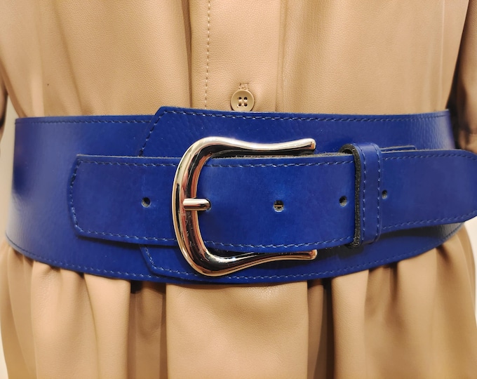 Wide Blue Real Leather Belt by Street One